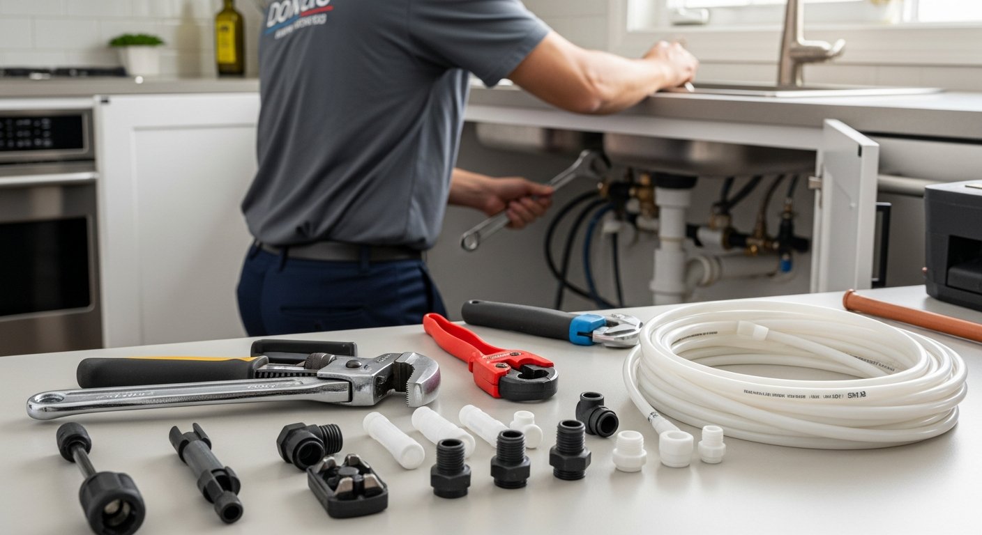Professional plumber adjusting a chrome thermostatic radiator valve in a Harrogate home, demonstrating expert heating service